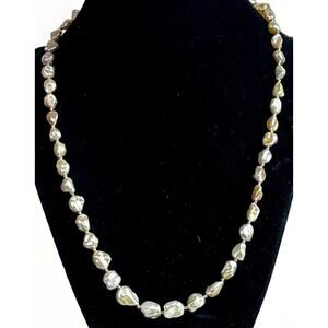 Estate 14k Gold Clasp Baroque Freshwater Pearl Strand Beaded Necklace- 20 in